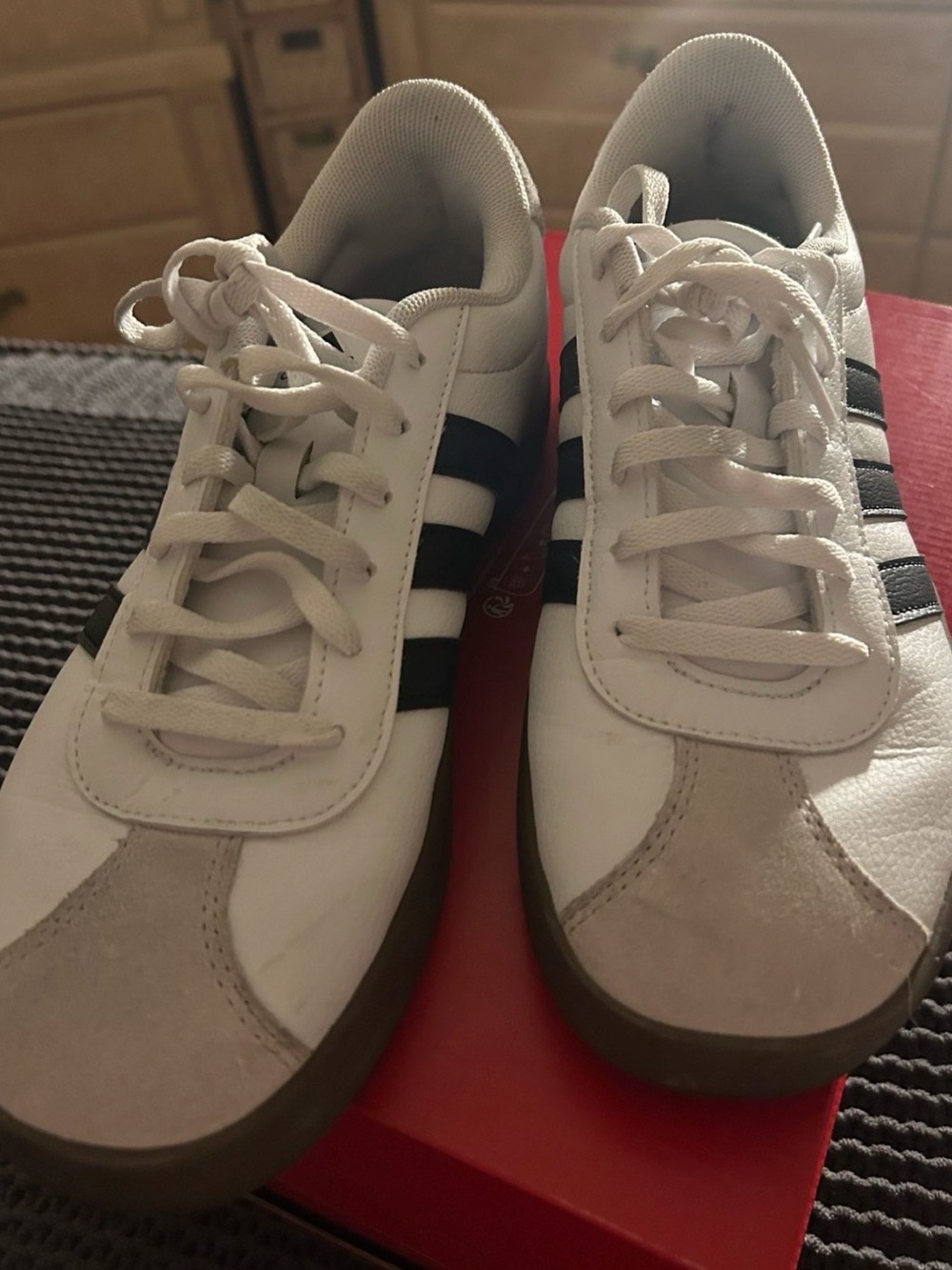 Women's White Sneakers with Black Stripes and Suede Toe